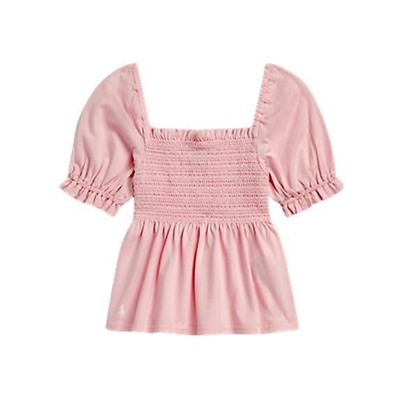 Polo Ralph Lauren Girl's Smocked Bodice Ruffle Cotton Jersey Top Pink Size 5 NWT - Picture 1 of 5